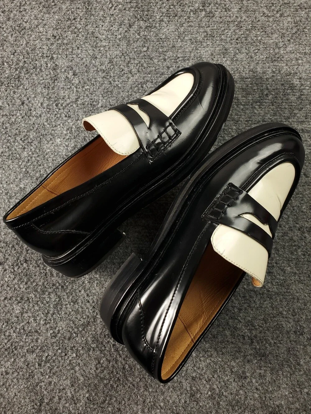 Madewell The Vernon Penny Loafers 8 Two Tone Slip On Patent Leather Apron Black - Picture 6 of 16